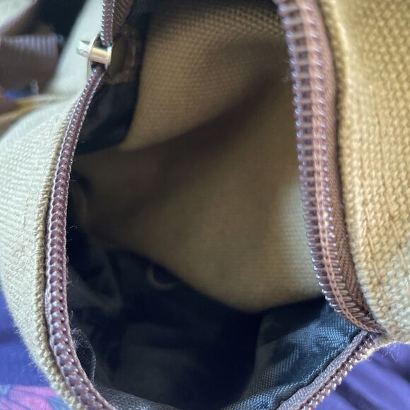 BELLA RUSSO Backpack Unisex Khaki Brown Canvas Drawstring Snap Zippered Pockets - Picture 10 of 11